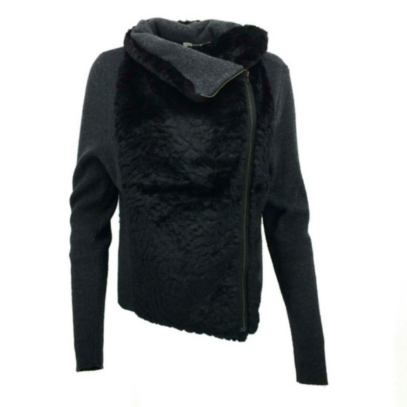 LOFT Sweaters - LOFT Black Faux Fur Motorcycle Sweater Jacket - L